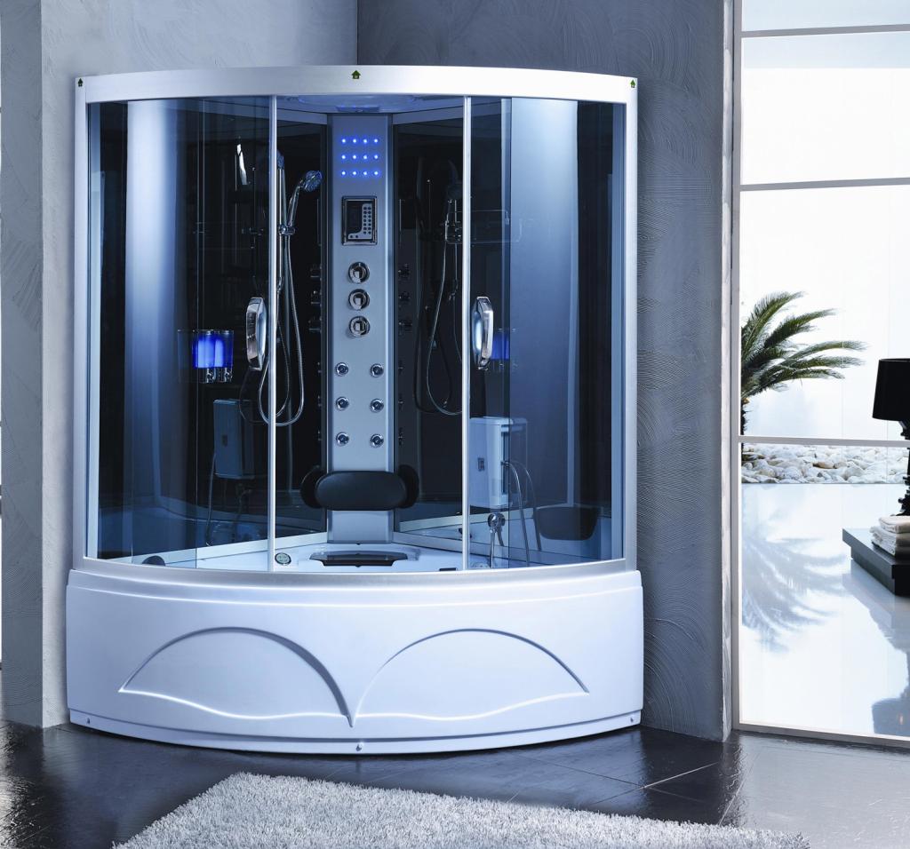 PureHaven 2in1 Dampfdusche und Whirlpool 135x135 cm mit Aluminiumrahmen und komplettem Zubehör inklusive Tropenbrause Sitzfläche Radio Massagefunktion