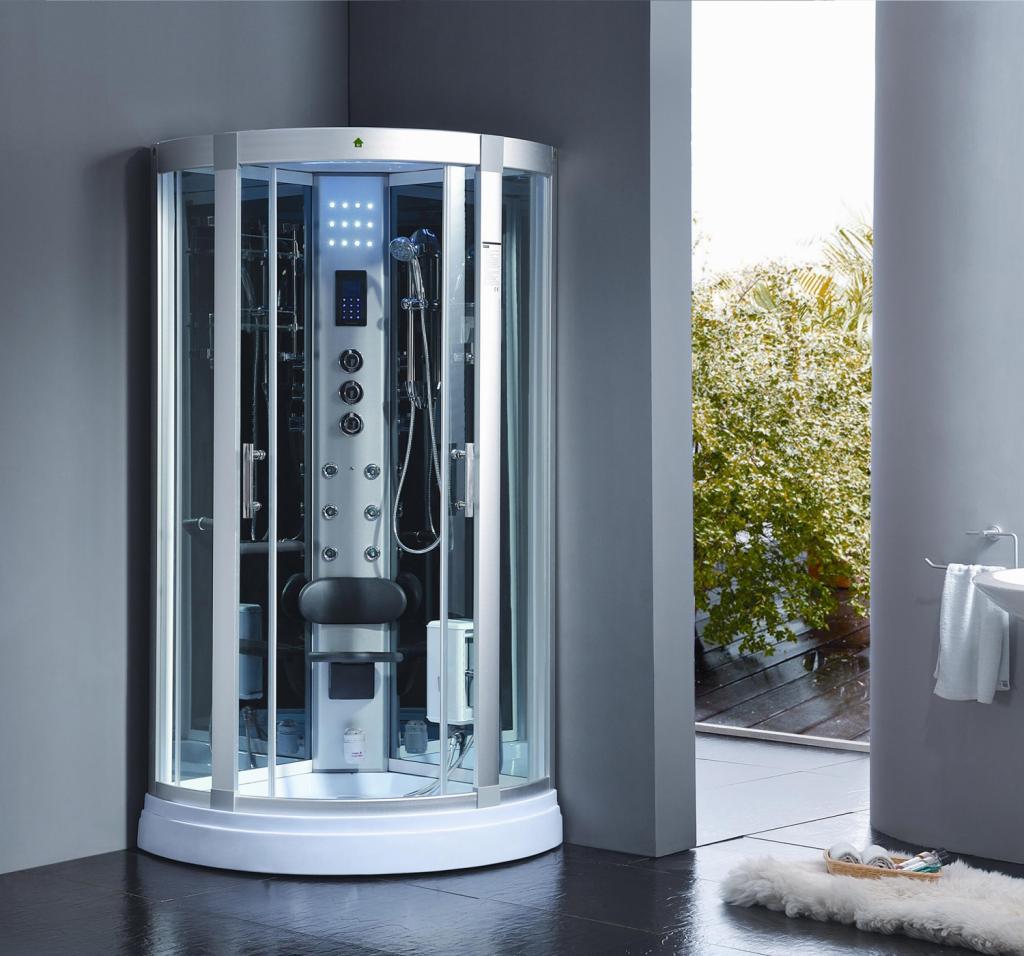 PureHaven Dampfdusche 90x90 cm für 2-Personen mit Tropenbrause LED Radio Massagefunktion Sitzfläche Regenfalldusche Sternenhimmel Ozondesinfektion