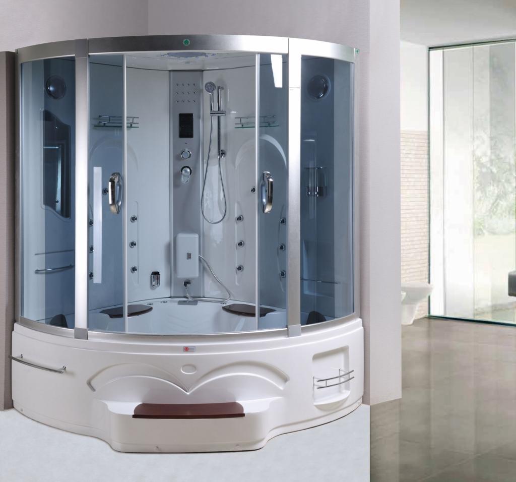 PureHaven 2in1 Whirlpool und Dampfdusche Los Angeles 150x150x225 cm mit Aluminiumrahmen Tropenbrause Sitzfläche Radio Massagefunktion Ozondesinfektion und Zubehör