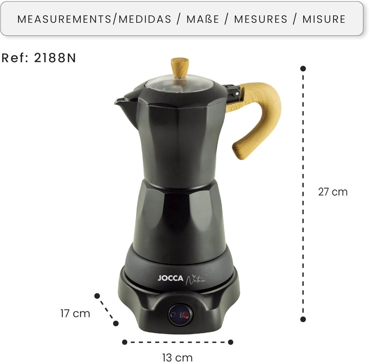 Jocca elektrische Espresso Kaffeemaschine in schwarz Nature Line für bis zu 6 Tassen mit 360° drehbarem Kopf