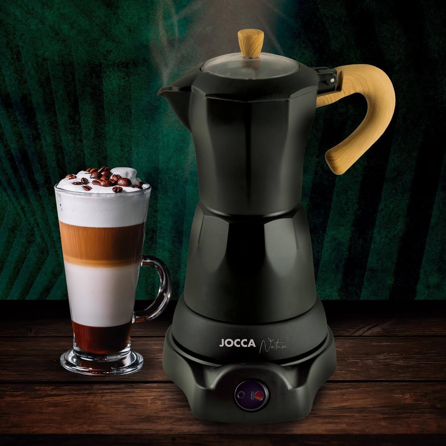 Jocca elektrische Espresso Kaffeemaschine in schwarz Nature Line für bis zu 6 Tassen mit 360° drehbarem Kopf