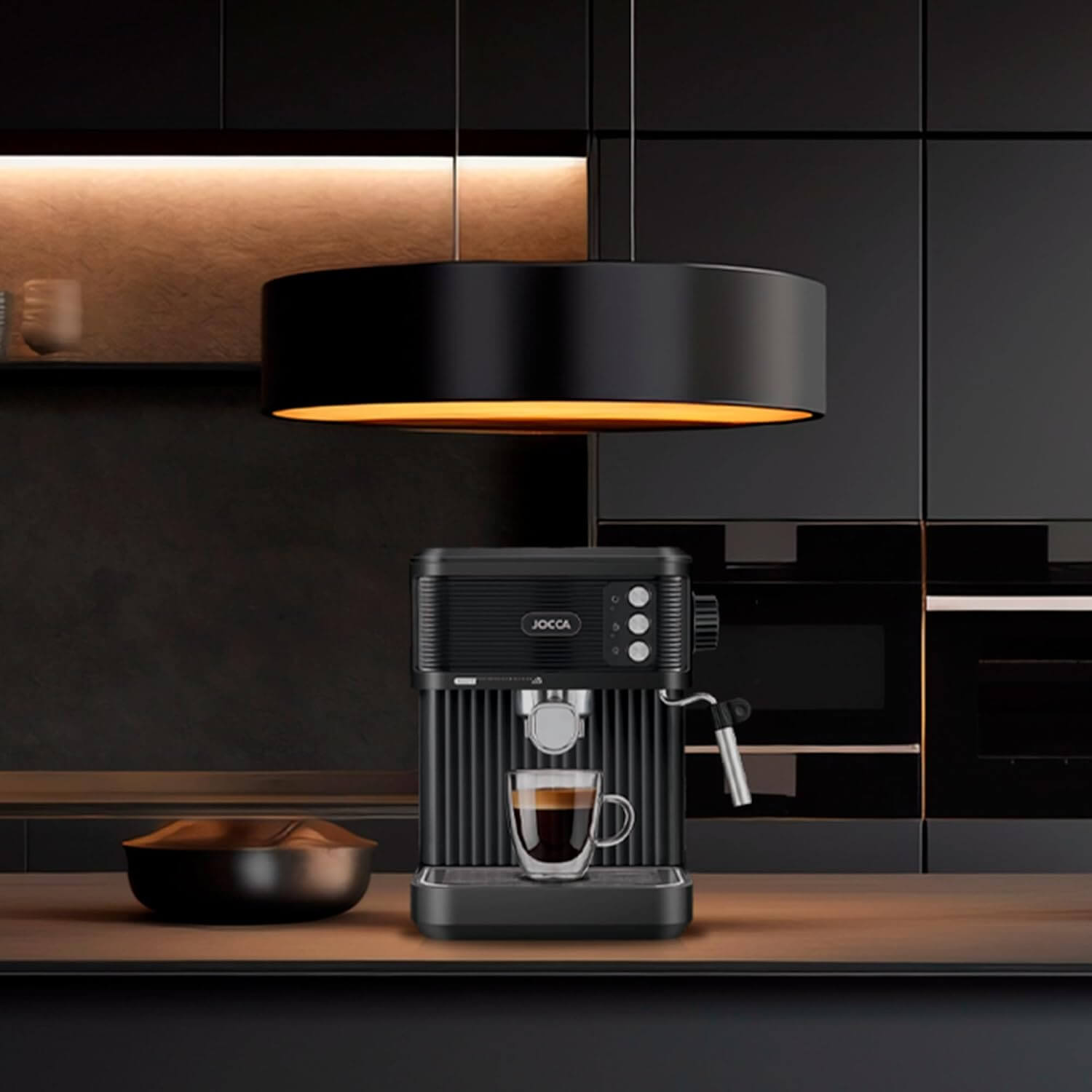 Jocca Espressomaschine Schwarz 850W – 20 Bar Druck, 1,8L Tank, Milchaufschäumer, Edelstahl