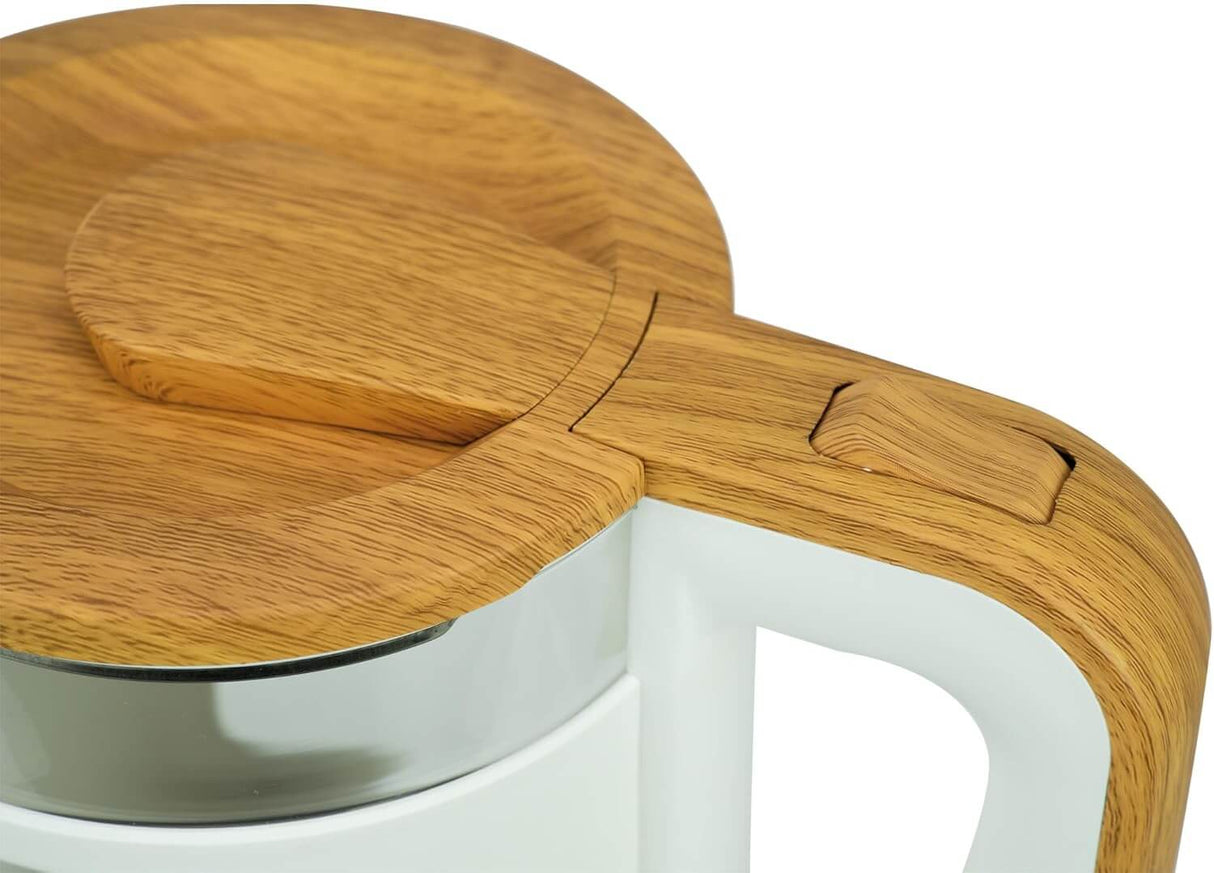 JOCCA Elektrischer Wasserkocher 1,8L, Nature-Line Weiss, 360° Basis, Borosilikatglas, Schnellkoch, Auto-Abschaltung, energiesparend, modern