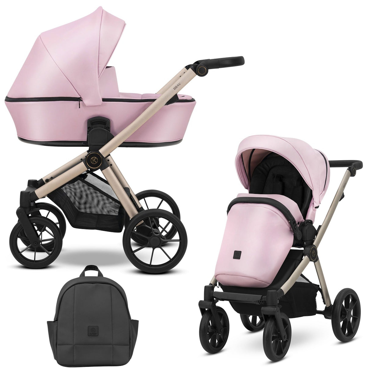 Kunert BRAV 2 in1 Öko-Leder Kinderwagen mit Champagner Rahmen und Gelrädern