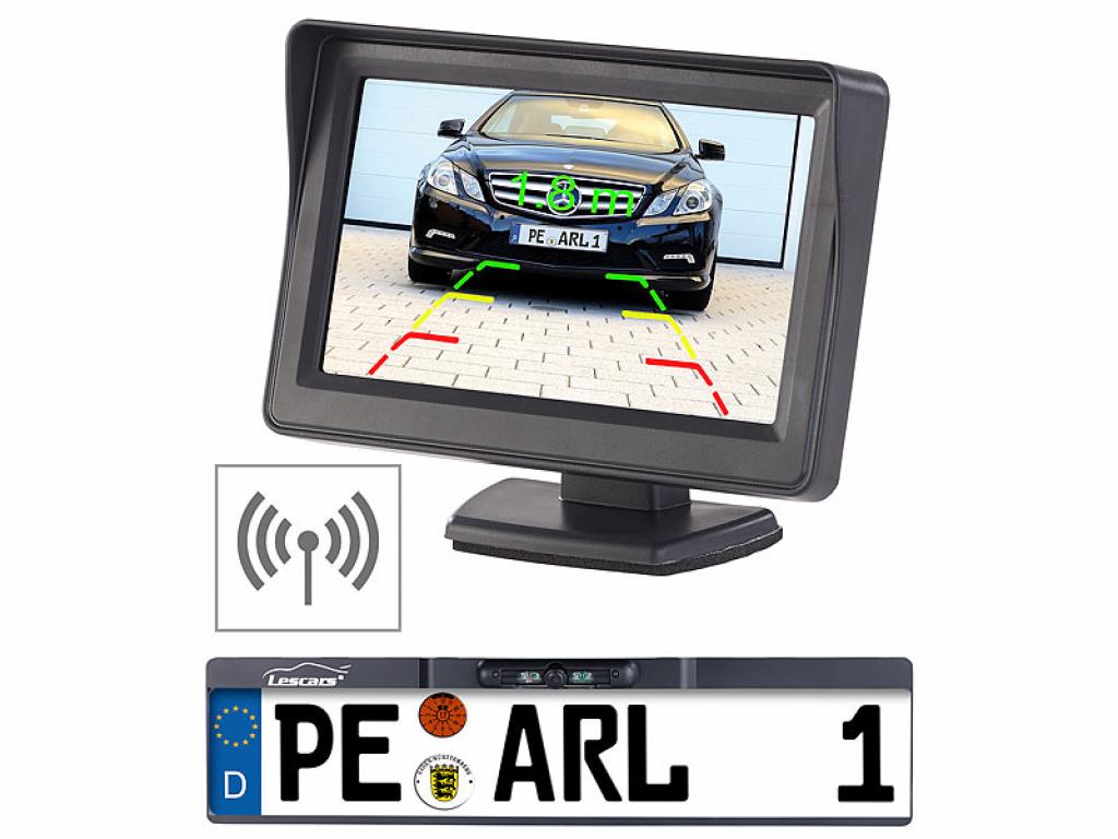 Lescars Funk-Rückfahrkamera 10,9-cm-TFT-Monitor Rückfahrhilfe im Nummernschild