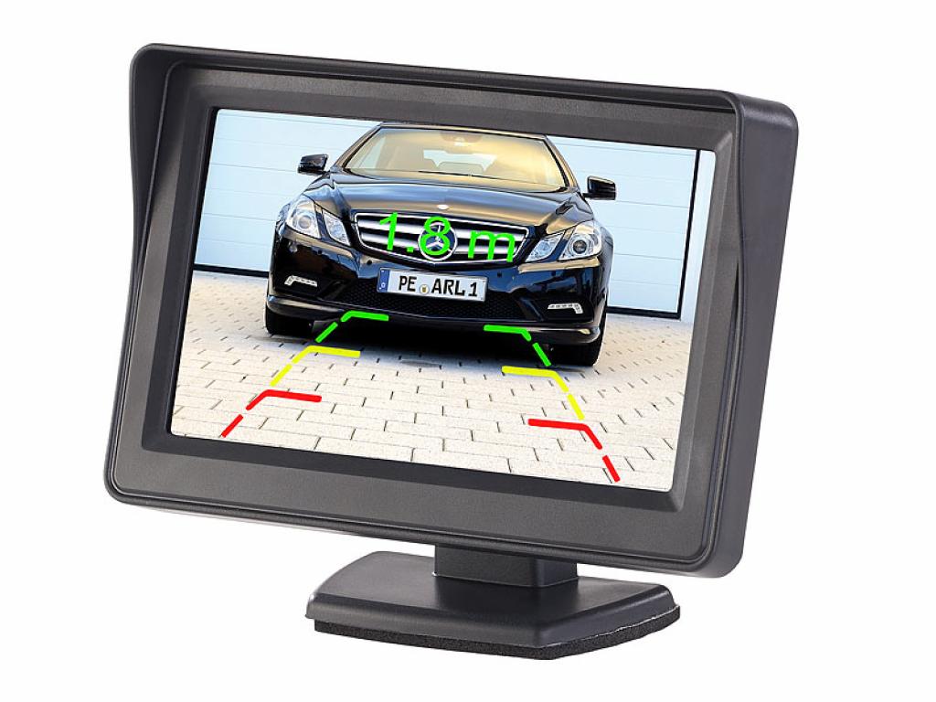 Lescars Funk-Rückfahrkamera 10,9-cm-TFT-Monitor Rückfahrhilfe im Nummernschild
