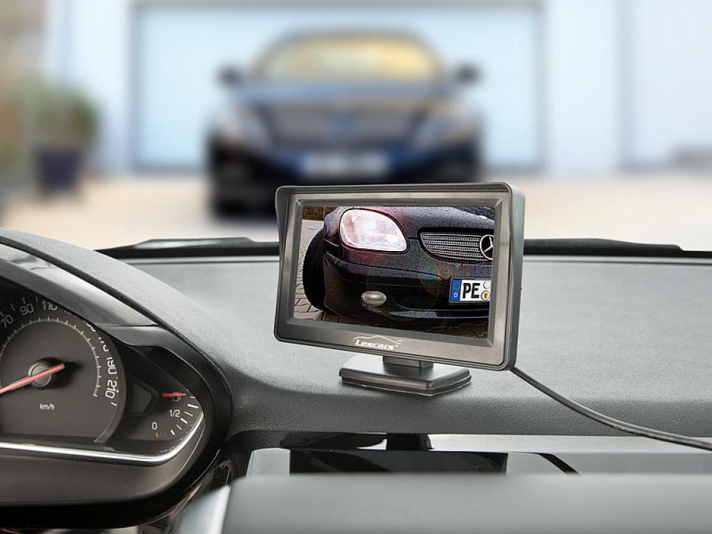 Lescars Funk-Rückfahrkamera 10,9-cm-TFT-Monitor Rückfahrhilfe im Nummernschild