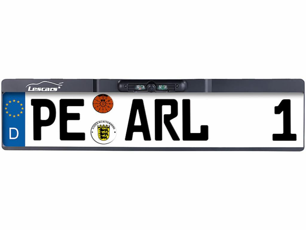 Lescars Funk-Rückfahrkamera 10,9-cm-TFT-Monitor Rückfahrhilfe im Nummernschild