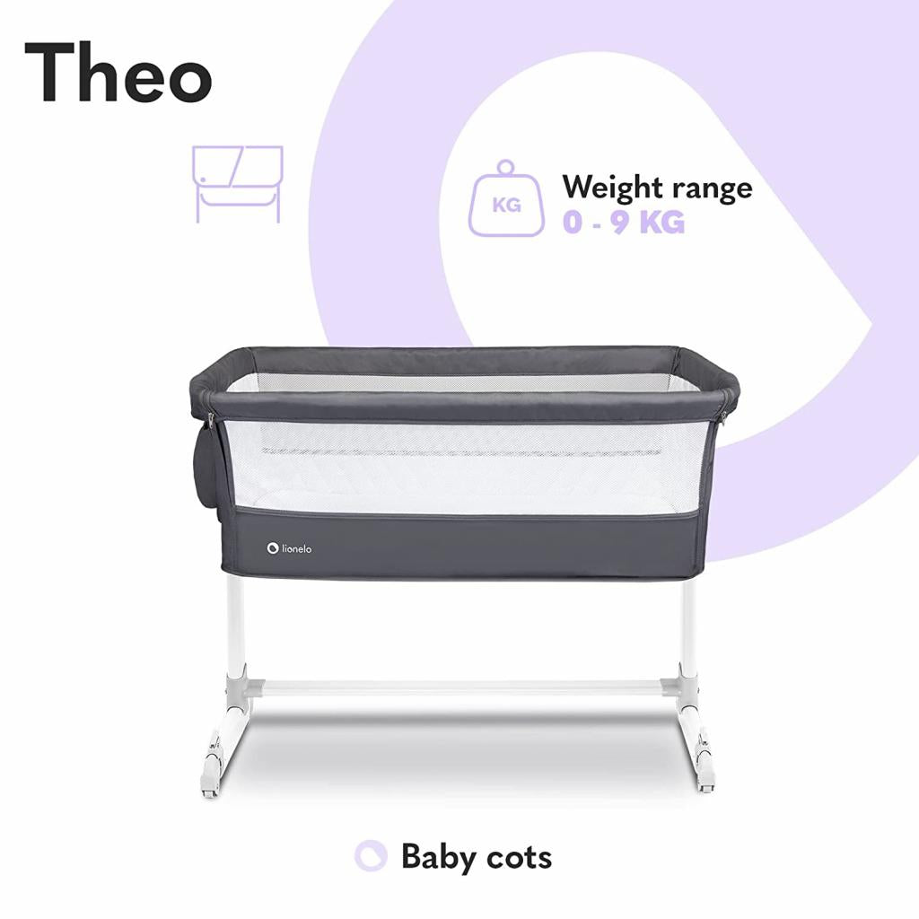 Lionelo Theo Baby Beistellbett Kinderbett dunkelgrau Babybett Zustellbett