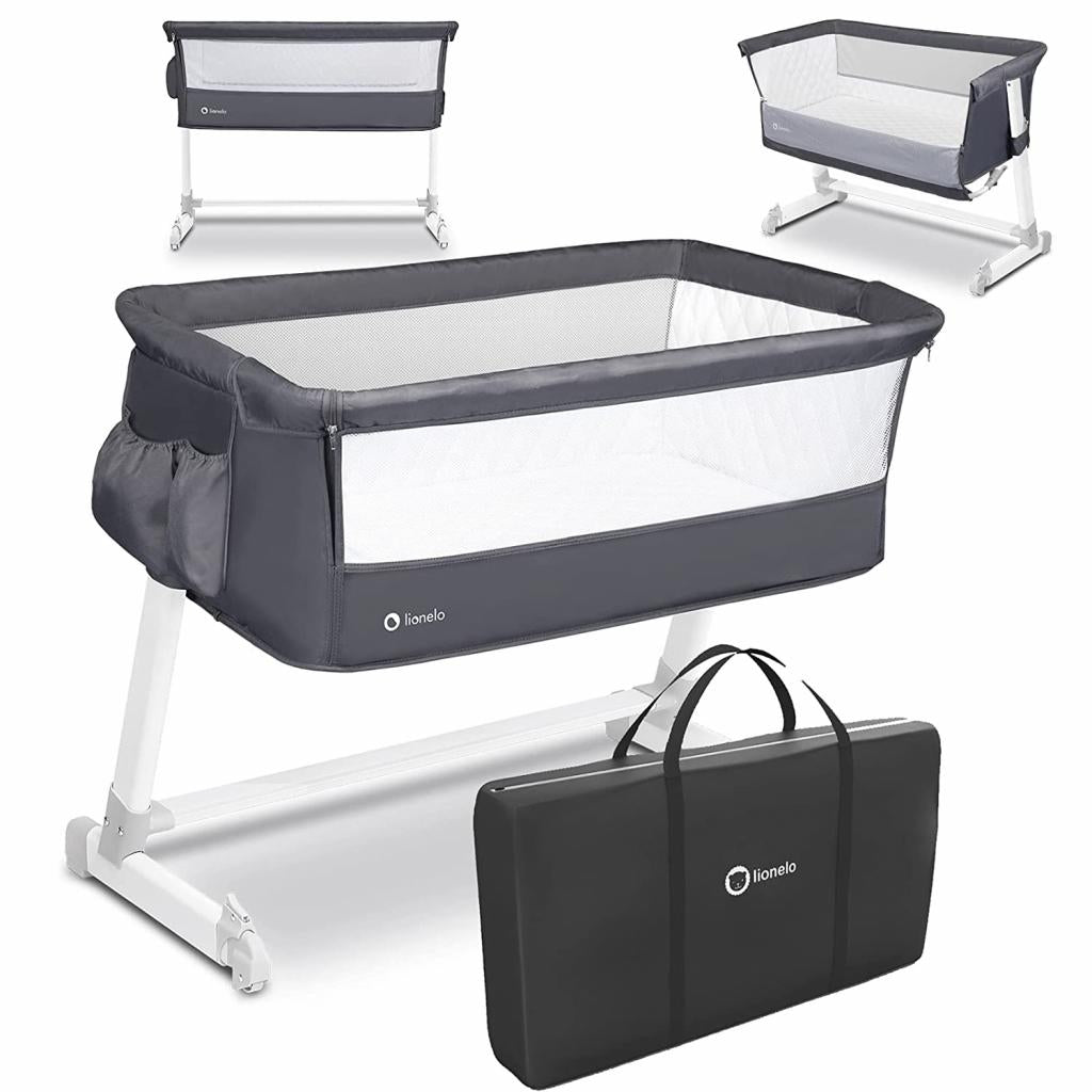 Lionelo Theo Baby Beistellbett Kinderbett dunkelgrau Babybett Zustellbett