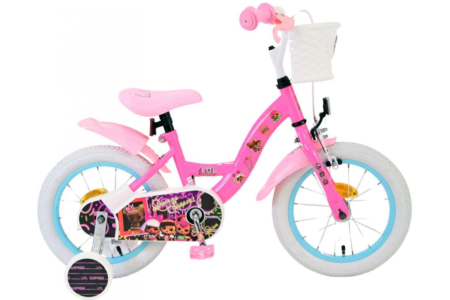 Volare Dolls Kinderfahrrad für Mädchen - 14 Zoll in Rosa mit Sicherheitsmerkmalen