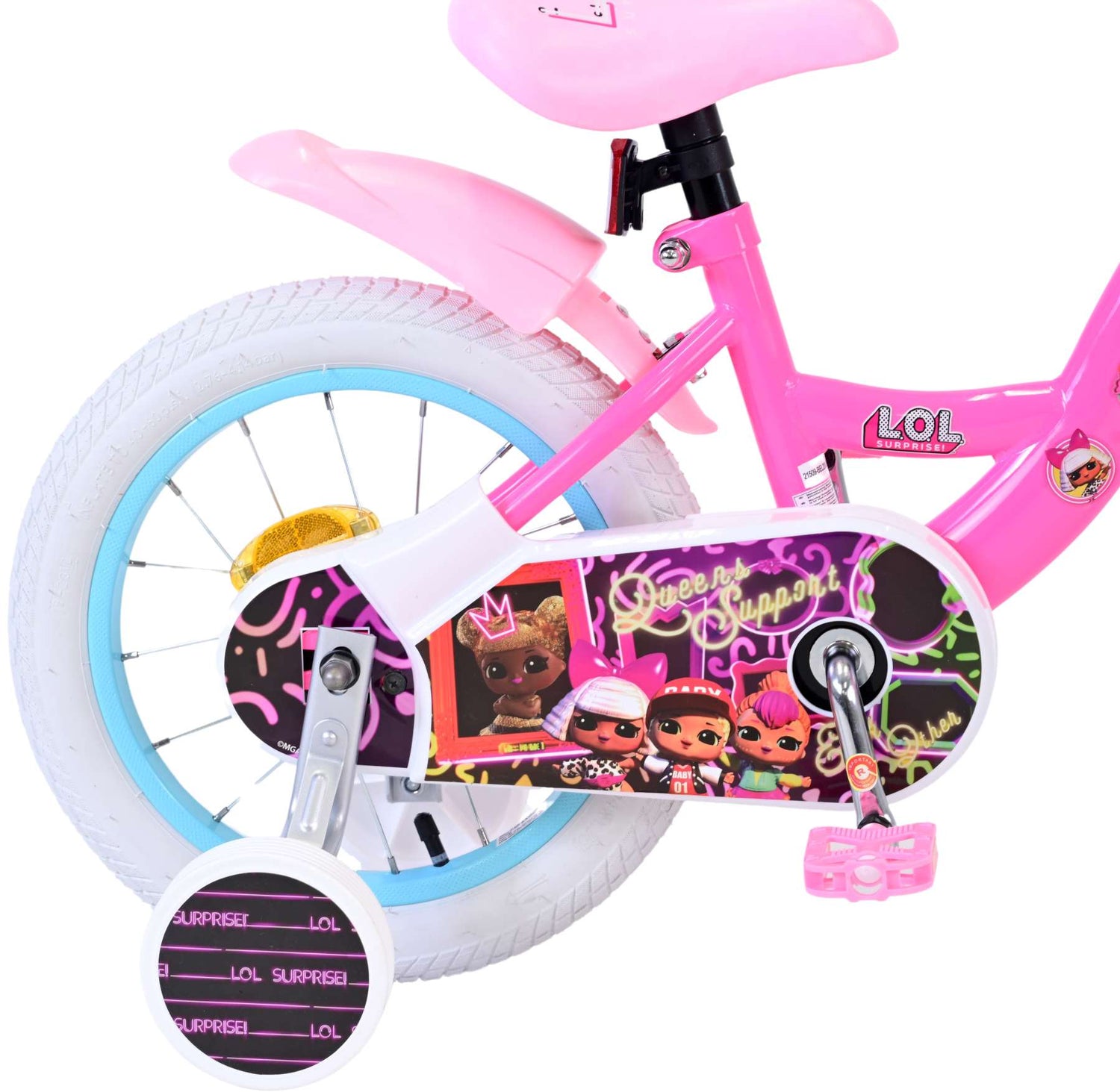 Volare Dolls Kinderfahrrad für Mädchen - 14 Zoll in Rosa mit Sicherheitsmerkmalen