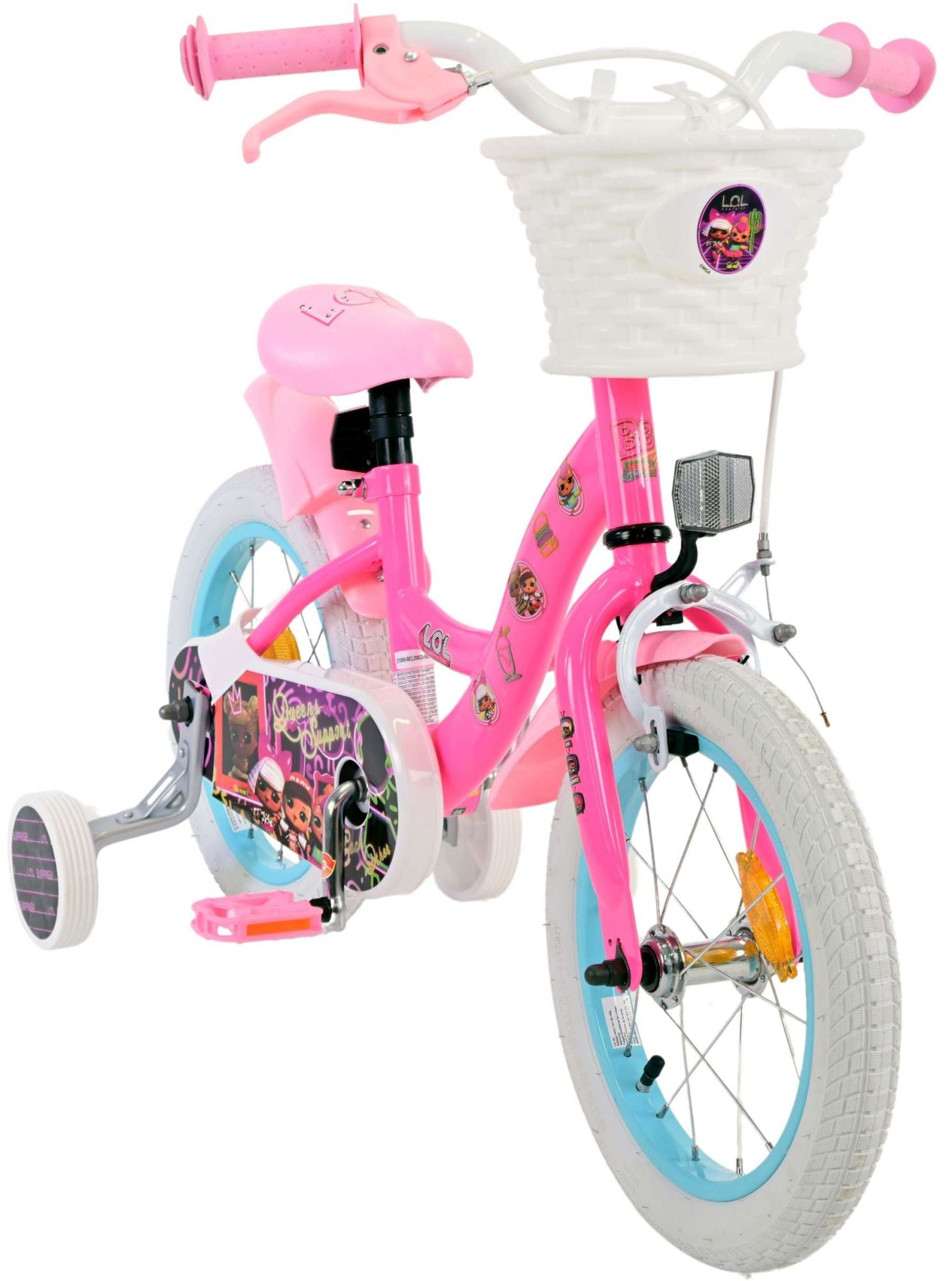 Volare Dolls Kinderfahrrad für Mädchen - 14 Zoll in Rosa mit Sicherheitsmerkmalen
