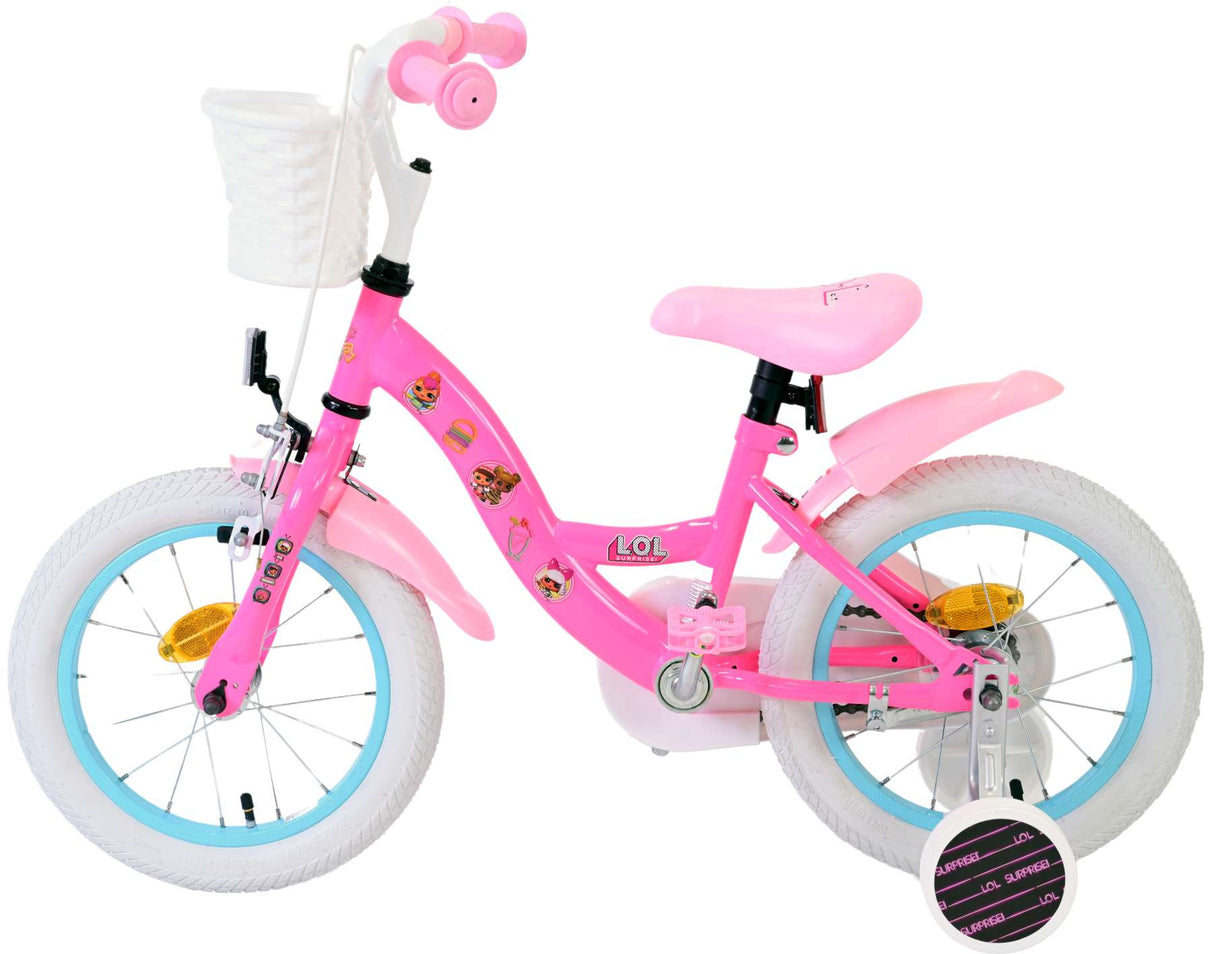 Volare Dolls Kinderfahrrad für Mädchen - 14 Zoll in Rosa mit Sicherheitsmerkmalen