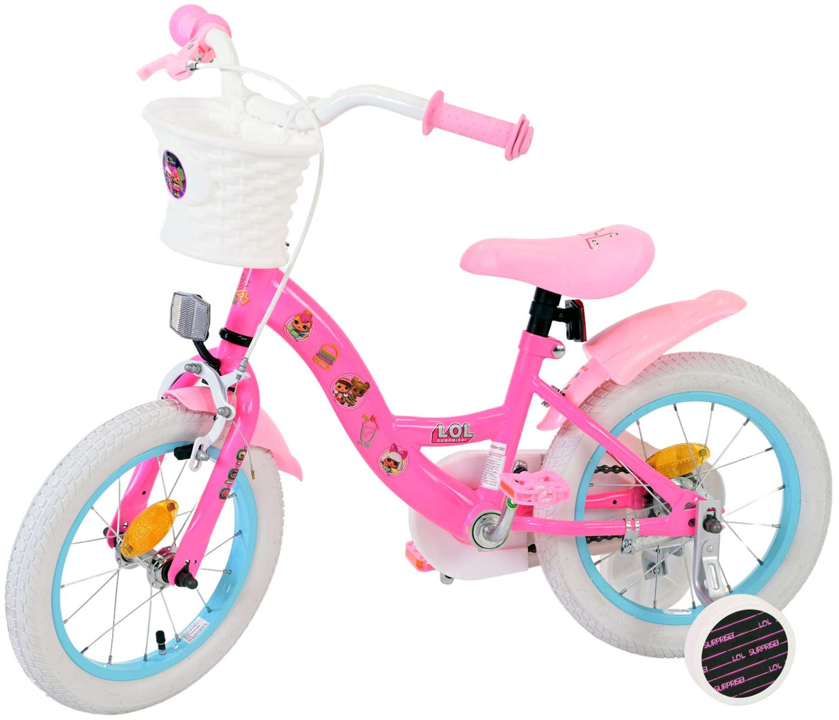 Volare Dolls Kinderfahrrad für Mädchen - 14 Zoll in Rosa mit Sicherheitsmerkmalen