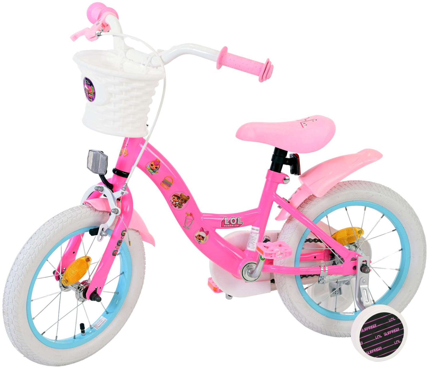 Volare Dolls Kinderfahrrad für Mädchen - 14 Zoll in Rosa mit Sicherheitsmerkmalen