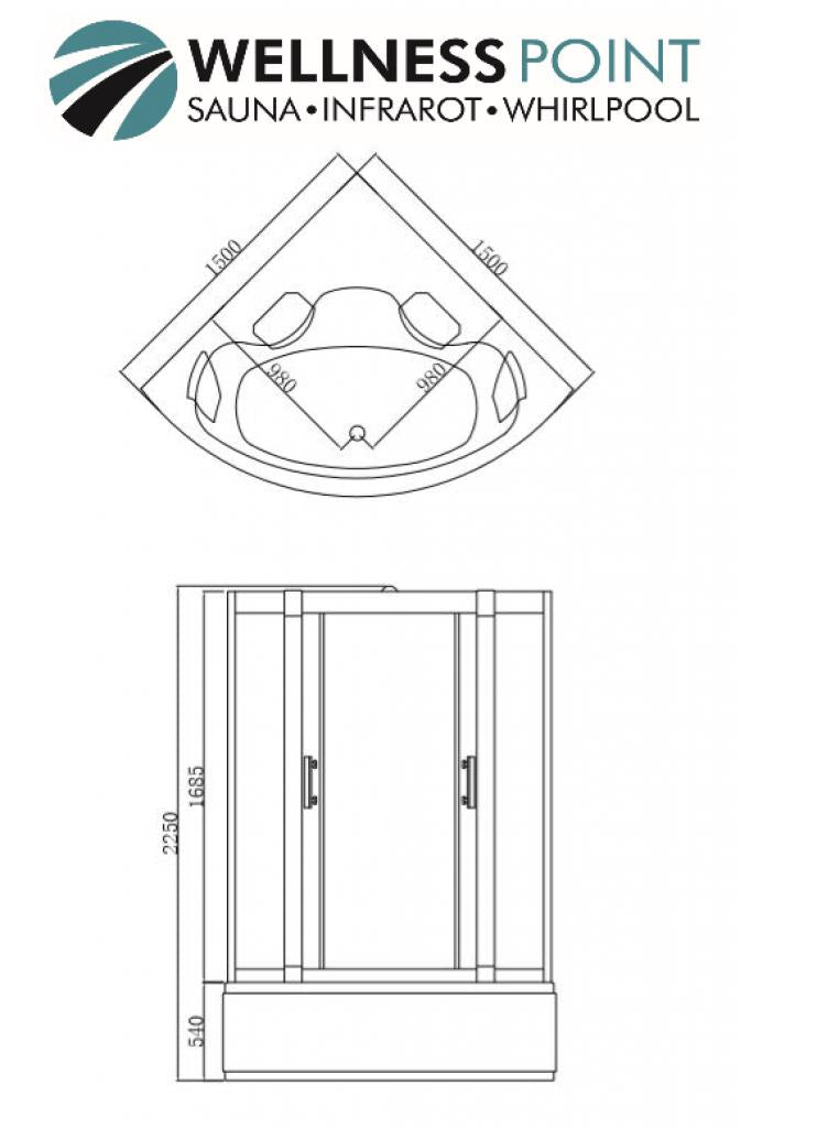 PureHaven 2in1 Whirlpool und Dampfdusche Los Angeles 150x150x225 cm mit Aluminiumrahmen Tropenbrause Sitzfläche Radio Massagefunktion Ozondesinfektion und Zubehör