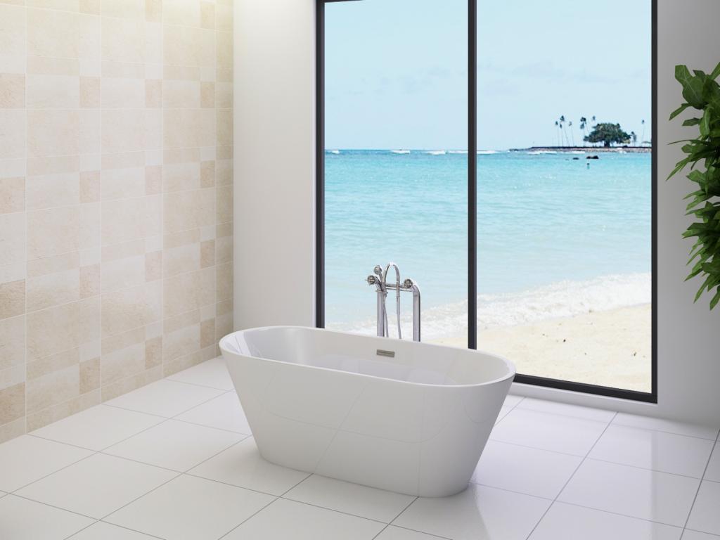 PureHaven freistehende Luxus Acryl-Badewanne 170x80 cm elegant inkl. Siphon Überlaufschutz leicht zu pflegende Oberfläche extra starker Rahmen Weiß