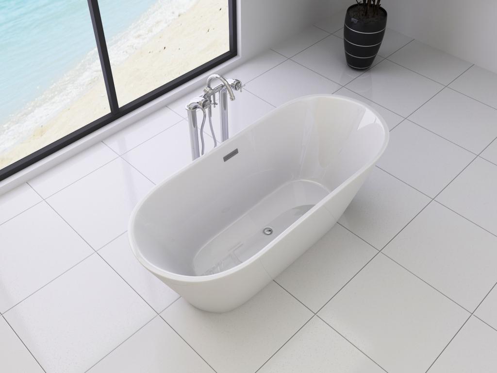 PureHaven freistehende Luxus Acryl-Badewanne 170x80 cm elegant inkl. Siphon Überlaufschutz leicht zu pflegende Oberfläche extra starker Rahmen Weiß