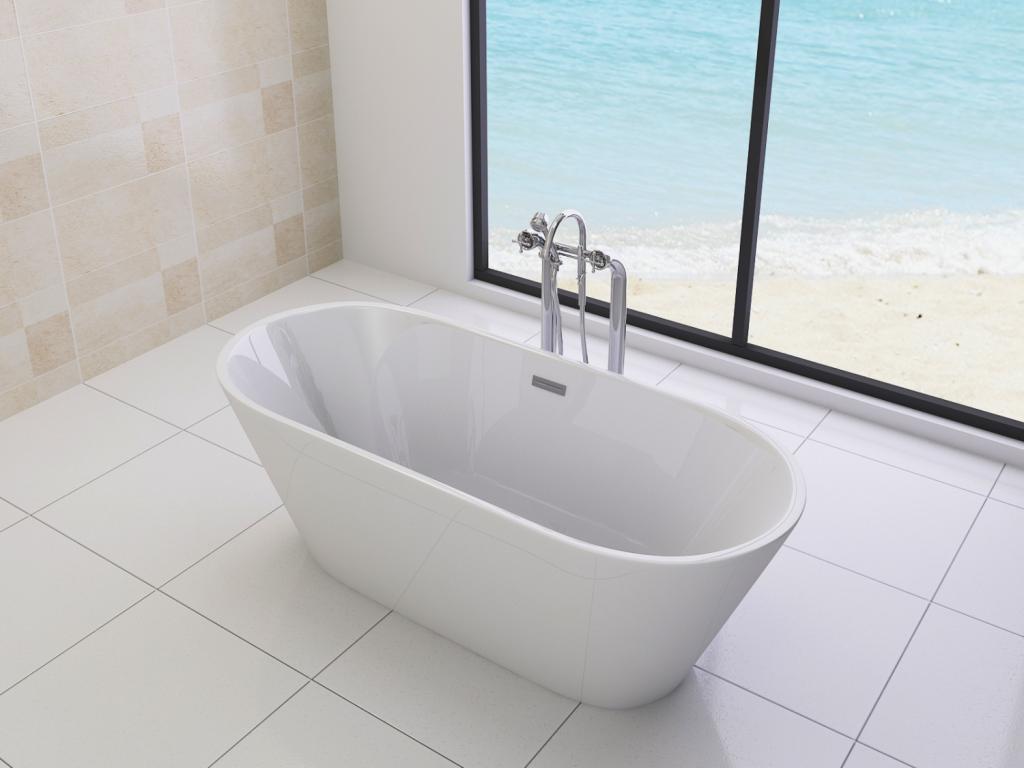 PureHaven freistehende Luxus Acryl-Badewanne 170x80 cm elegant inkl. Siphon Überlaufschutz leicht zu pflegende Oberfläche extra starker Rahmen Weiß