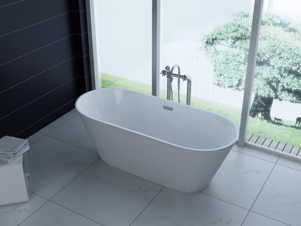PureHaven freistehende Luxus Acryl-Badewanne 170x80 cm elegant inkl. Siphon Überlaufschutz leicht zu pflegende Oberfläche extra starker Rahmen Weiß