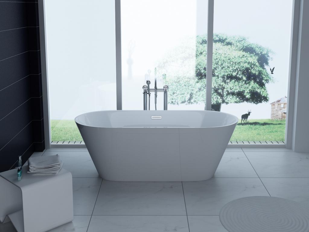 PureHaven freistehende Luxus Acryl-Badewanne 170x80 cm elegant inkl. Siphon Überlaufschutz leicht zu pflegende Oberfläche extra starker Rahmen Weiß