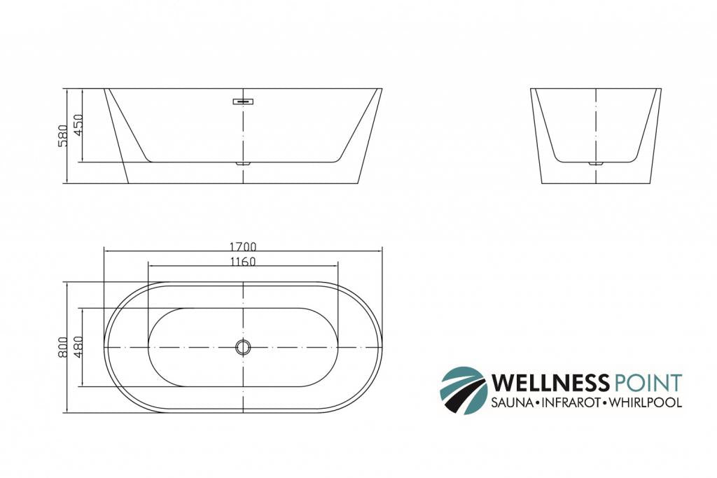 PureHaven freistehende Luxus Acryl-Badewanne 170x80 cm elegant inkl. Siphon Überlaufschutz leicht zu pflegende Oberfläche extra starker Rahmen Weiß