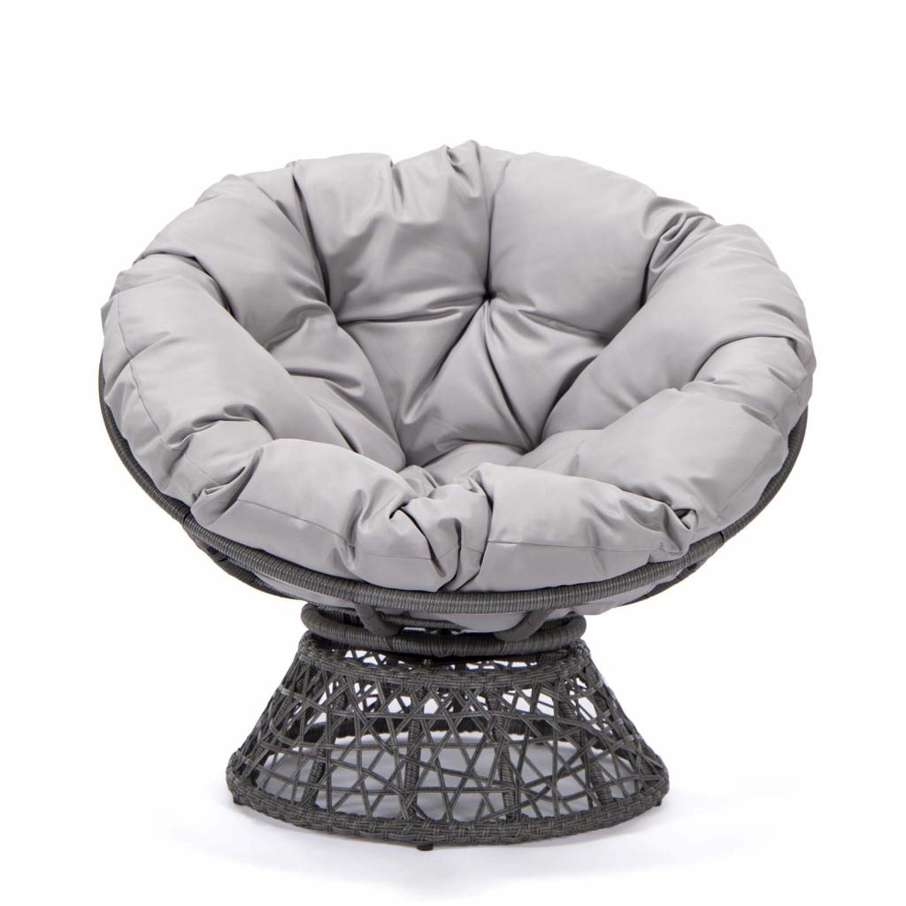 PureHaven Lounge Sessel 92x80x80,5 cm aus Rattan Rundkissen drehbar 360 Grad pflegeleicht elegantes Design verstellbare Kunststofffüßchen Grau/Grau