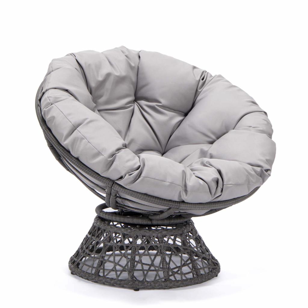 PureHaven Lounge Sessel 92x80x80,5 cm aus Rattan Rundkissen drehbar 360 Grad pflegeleicht elegantes Design verstellbare Kunststofffüßchen Grau/Grau