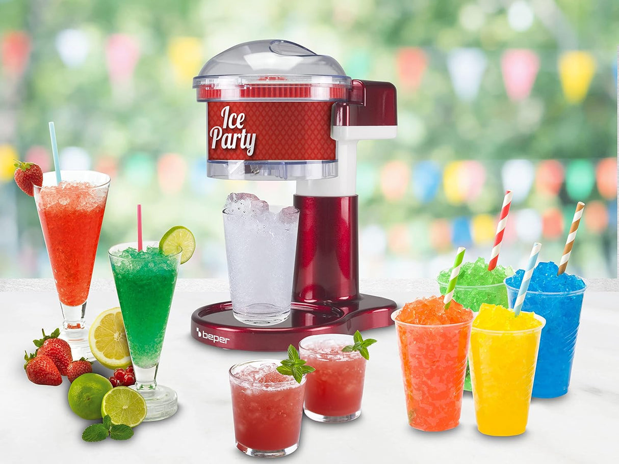 Beper P102GEL100 Ice Crusher mit verschiedenen Getränken und Eissorten