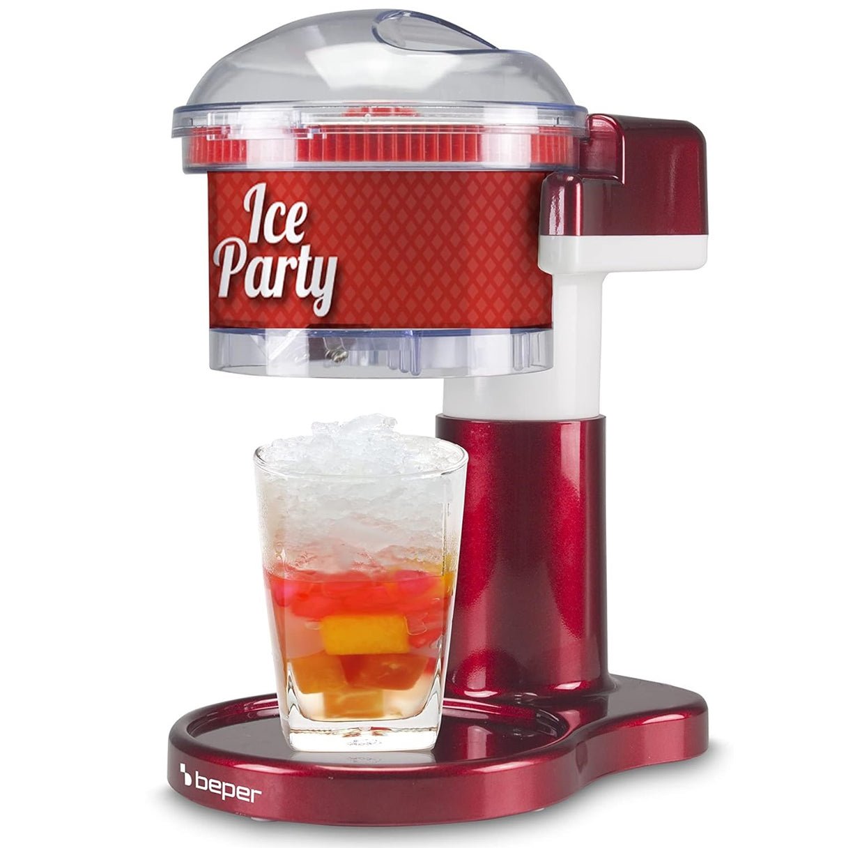 BEPER P102GEL100 Elektrischer Eiscrusher 30W – Eismaschine für Slush Ice, Granita & Cocktails – Edelstahlklingen & Sicherheitsverschluss – Rot