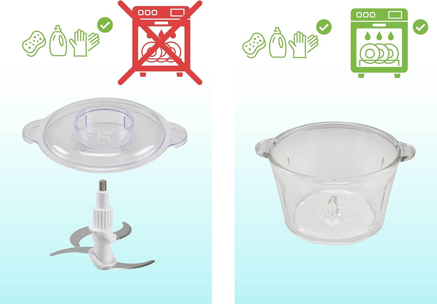 Beper P102ROB001 Glas-Zerkleinerer 1,5 L, 500 W Küchenhäcksler, Universalmixer, Edelstahl-Klingen, 2 Geschwindigkeiten, rutschfeste Basis, Lebensmittel zerkleinern