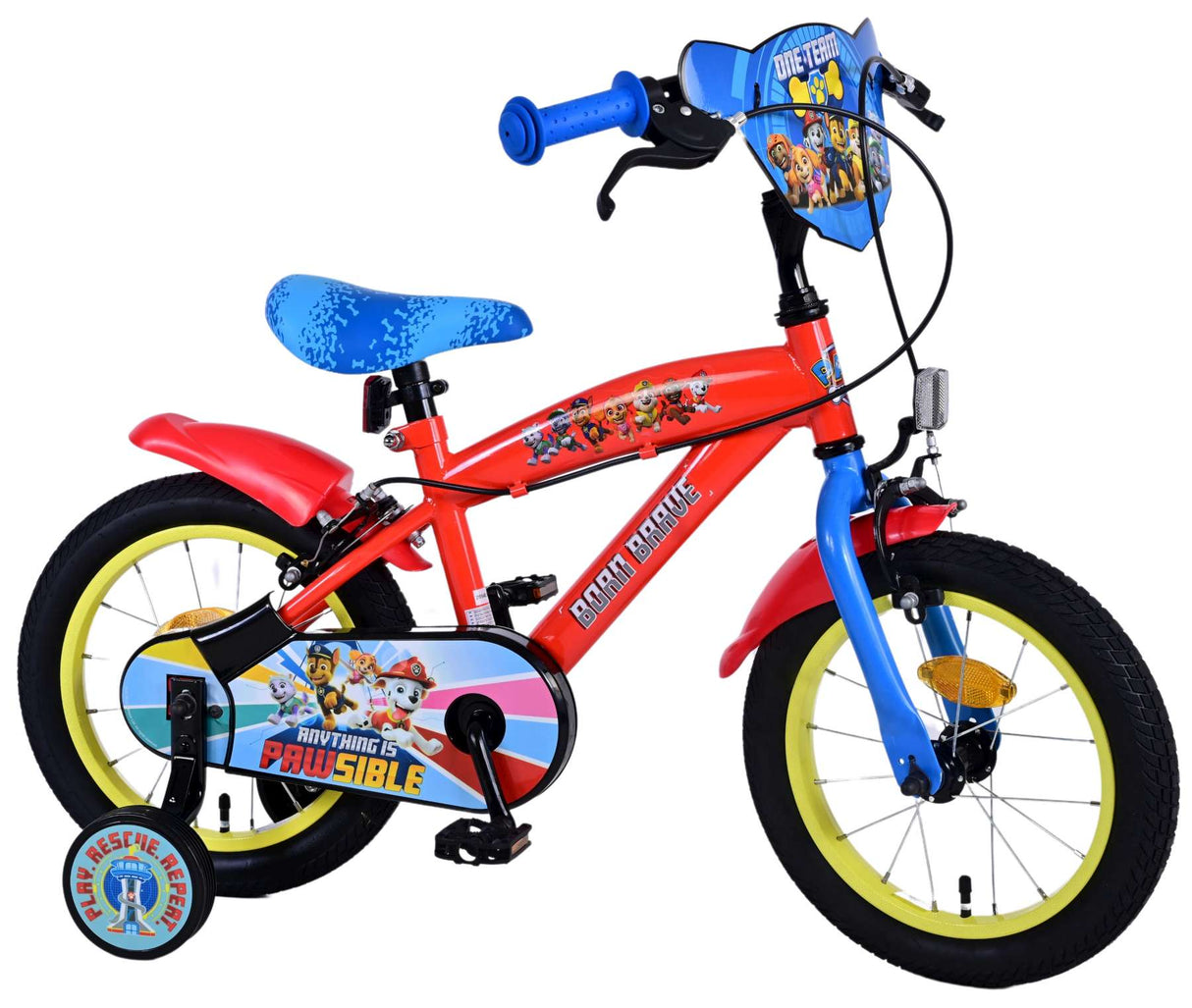 Volare Paw Patrol Kinderfahrrad - Jungen - 14 Zoll - Blau - Zwei handbremsen