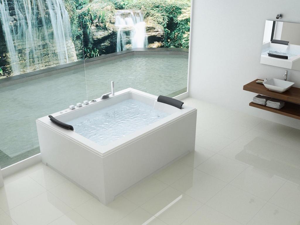 PureHaven Whirlpool 180x142cm Heizung Reinigungsprogramm & Lichttherapie Wasserfall Bluetooth-fähiges Soundsystem
