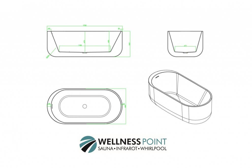 PureHaven freistehende Luxus Acryl-Badewanne 170x80 cm elegant inkl. Siphon Überlaufschutz leicht zu pflegende Oberfläche extra starker Rahmen Weiß