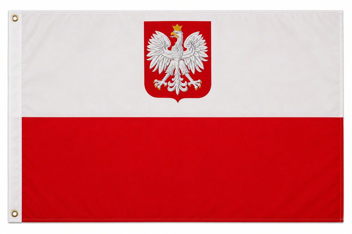 XXL Flagge Polen mit Wappen 150 x 250 cm Fahne mit 3 Ösen 100g/m² Stoffgewicht