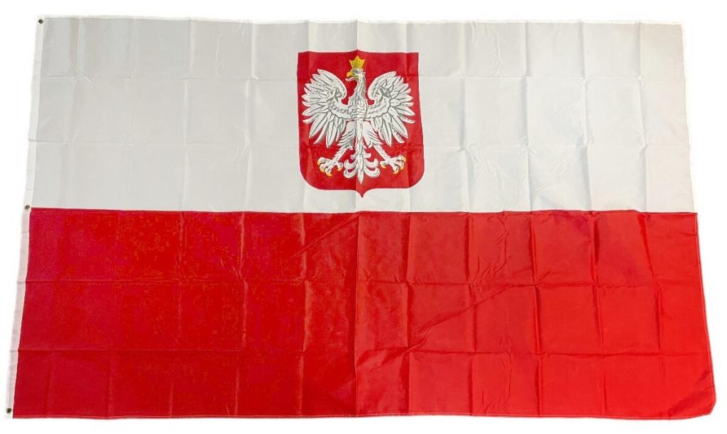 XXL Flagge Polen mit Wappen 150 x 250 cm Fahne mit 3 Ösen 100g/m² Stoffgewicht