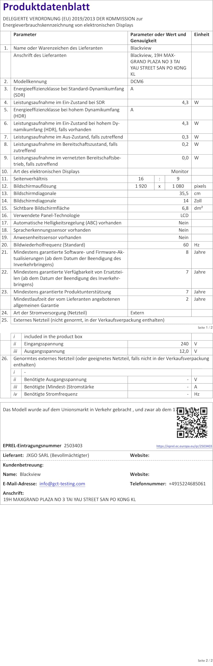 Produktdatenblatt