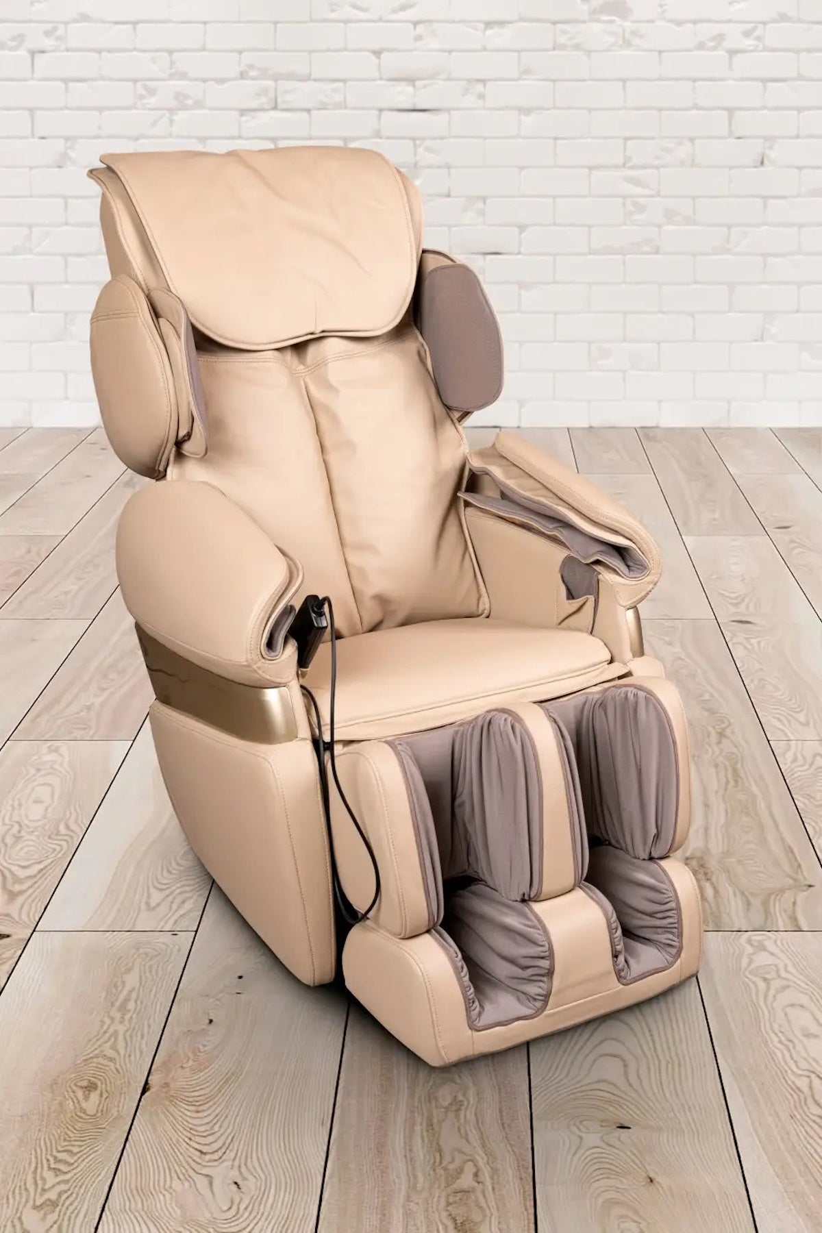 PureHaven Massage-Sessel 118x76x76 cm 6 Massagearten Rücken- Fuß- und Gesäßmassage einfache Bedienung energiesparend hochwertiges PU Leder in Beige