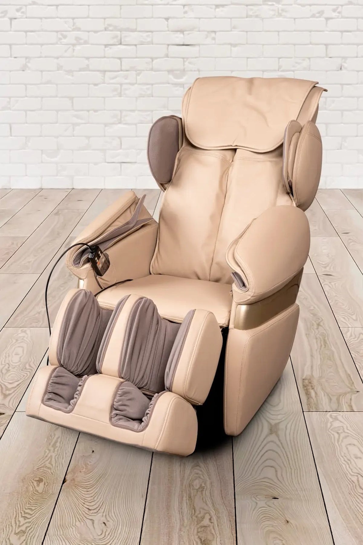 PureHaven Massage-Sessel 118x76x76 cm 6 Massagearten Rücken- Fuß- und Gesäßmassage einfache Bedienung energiesparend hochwertiges PU Leder in Beige