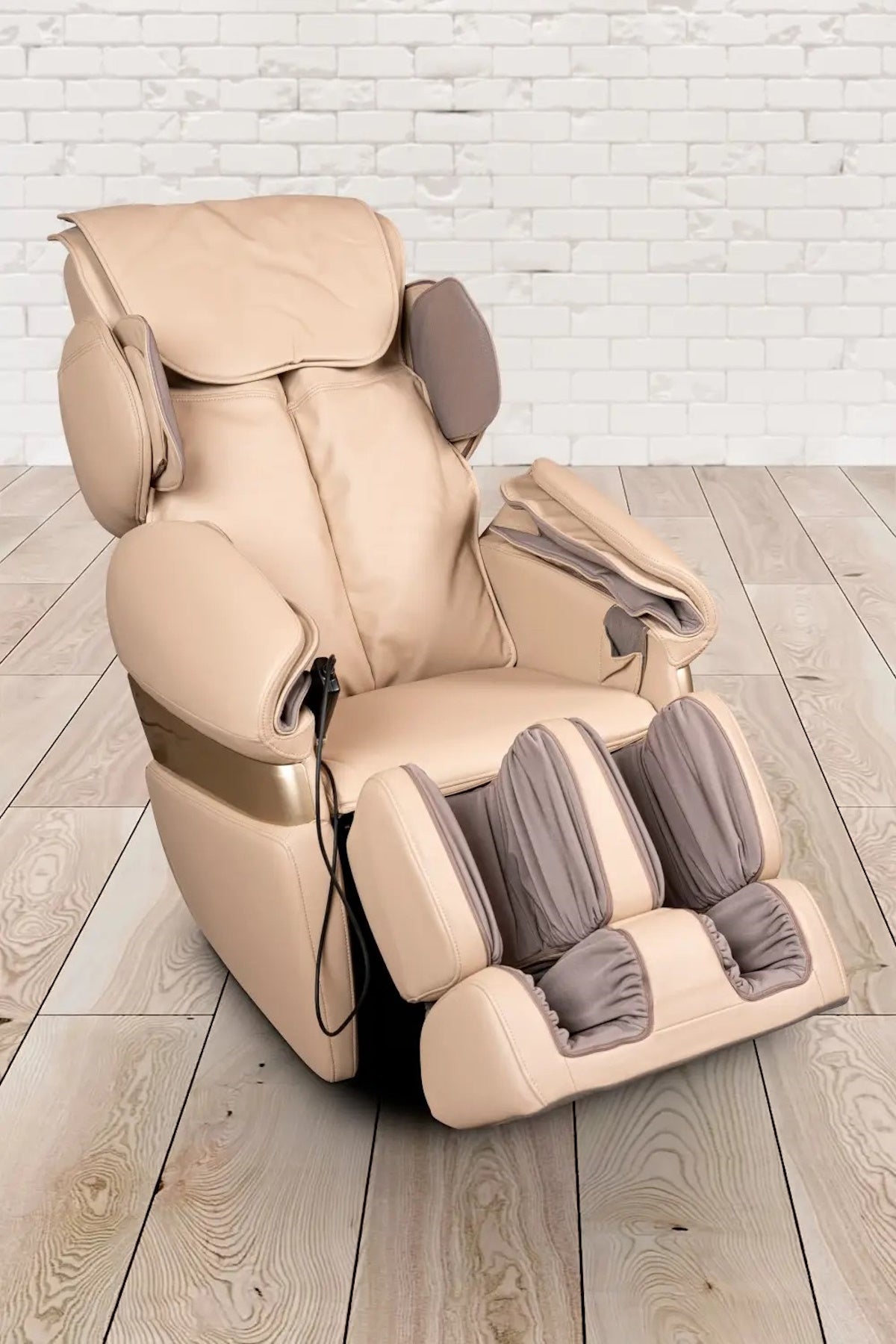 PureHaven Massage-Sessel 118x76x76 cm 6 Massagearten Rücken- Fuß- und Gesäßmassage einfache Bedienung energiesparend hochwertiges PU Leder in Beige