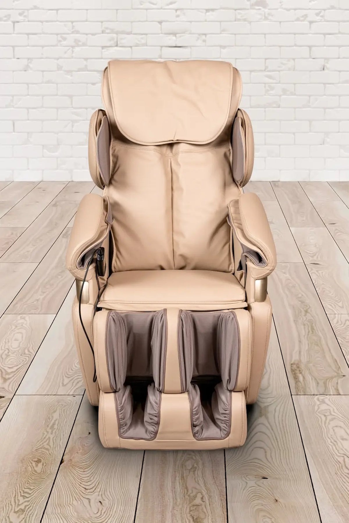 PureHaven Massage-Sessel 118x76x76 cm 6 Massagearten Rücken- Fuß- und Gesäßmassage einfache Bedienung energiesparend hochwertiges PU Leder in Beige