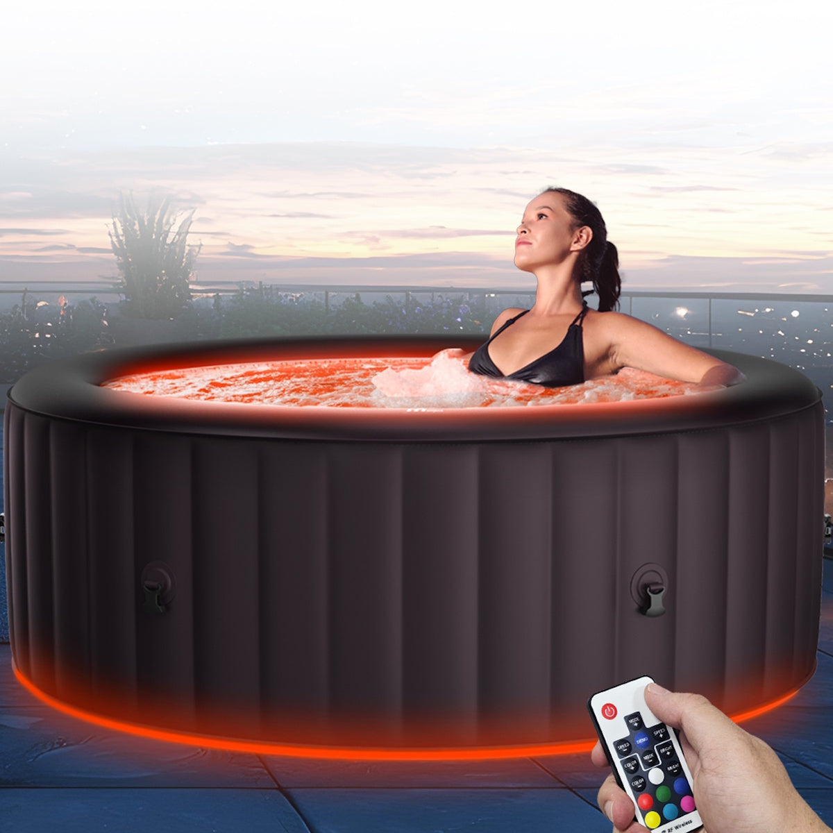 Purehaven MSPA Aufblasbarer Whirlpool Aurora für 6 Personen | 138 Massagedüsen, LED-Beleuchtung, PTC-Heizung, UVC-Desinfektion, Outdoor Spa