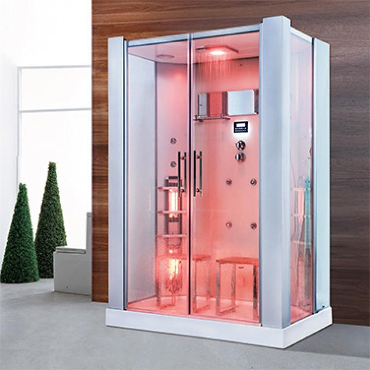 PureHaven 2in1 Dampfdusche und Infrarotsauna 145x90 cm mit Aluminiumrahmen komplettem Zubehör Tropenbrause Sitzfläche Radio Massagefunktion Weiß