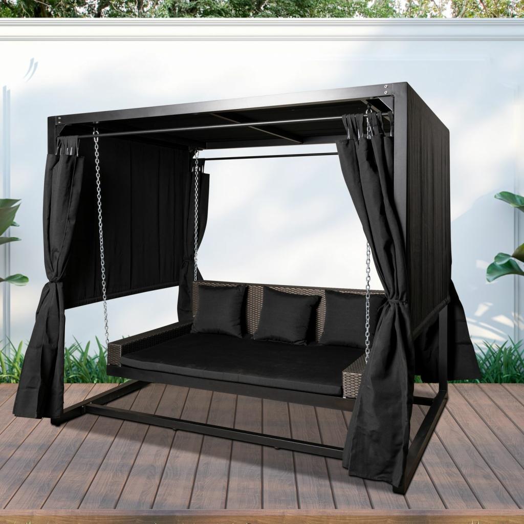 PureHaven Hollywoodschaukel für 4 Personen 236x180x210 cm Aluminiumrahmen Sitz- & Liegeposition mit Sitzauflage wasserabweisendes Sonnendach anthrazit