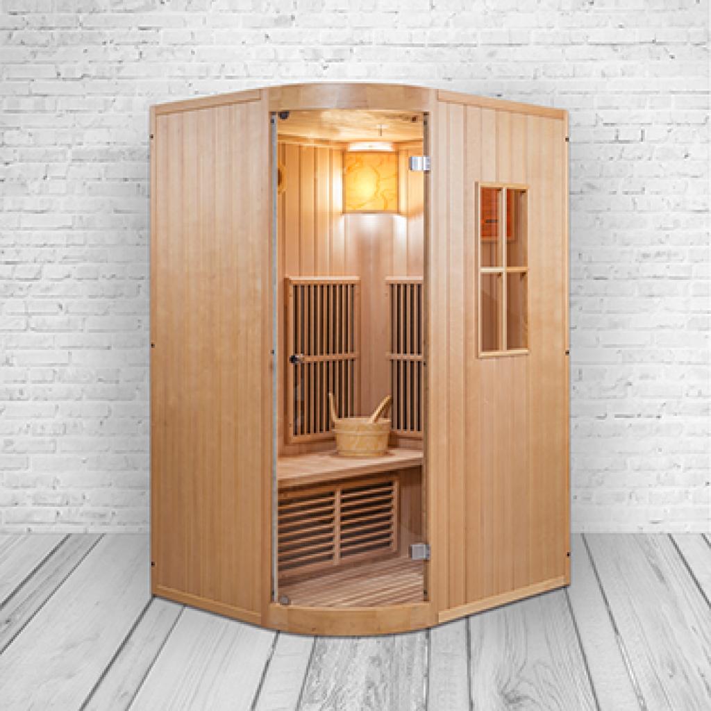 PureHaven Infrarotsauna 125x110x190 cm für 2 Personen kombiniert mit Saunaofen aus kanadischem Hemlockholz energiesparend Saunasteine