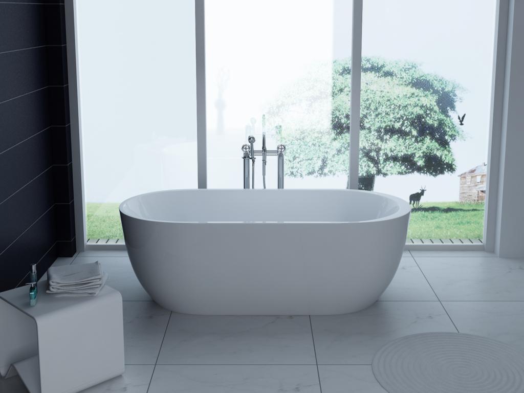 PureHaven freistehende Luxus Acryl-Badewanne 170x80 cm elegant inkl. Siphon Überlaufschutz leicht zu pflegende Oberfläche extra starker Rahmen Weiß