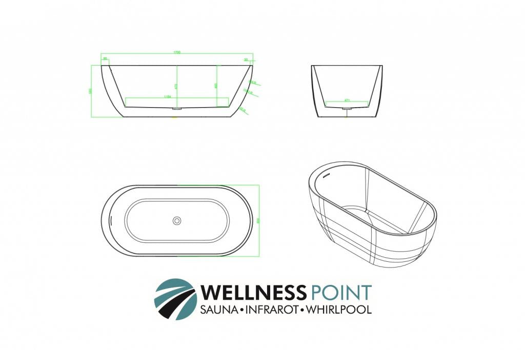 PureHaven freistehende Luxus Acryl-Badewanne 170x80 cm elegant inkl. Siphon Überlaufschutz leicht zu pflegende Oberfläche extra starker Rahmen Weiß