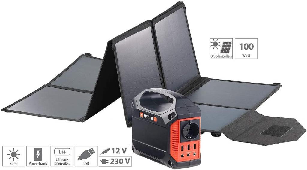 revolt HSG-420 Solarpanel Powerbank Powerstation & Solar-Generator mit faltbarem 50-W-Solarpanel