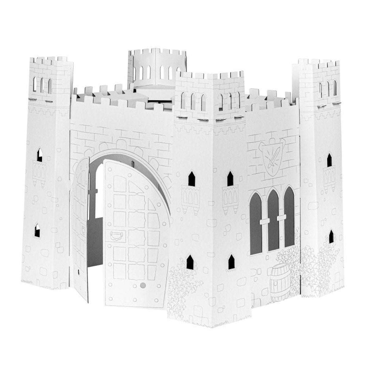 Tektorado Kartonspielzeug Schloss und Burg, 3-lagig, weiß, bemalbar – Kinder Bastelset von der Seite